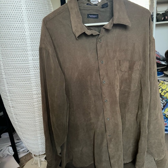 van heusen dress shirt Soft Suede Size XXL Brown 18-18 1/2 NWOT Button Up Pocket - Picture 6 of 13